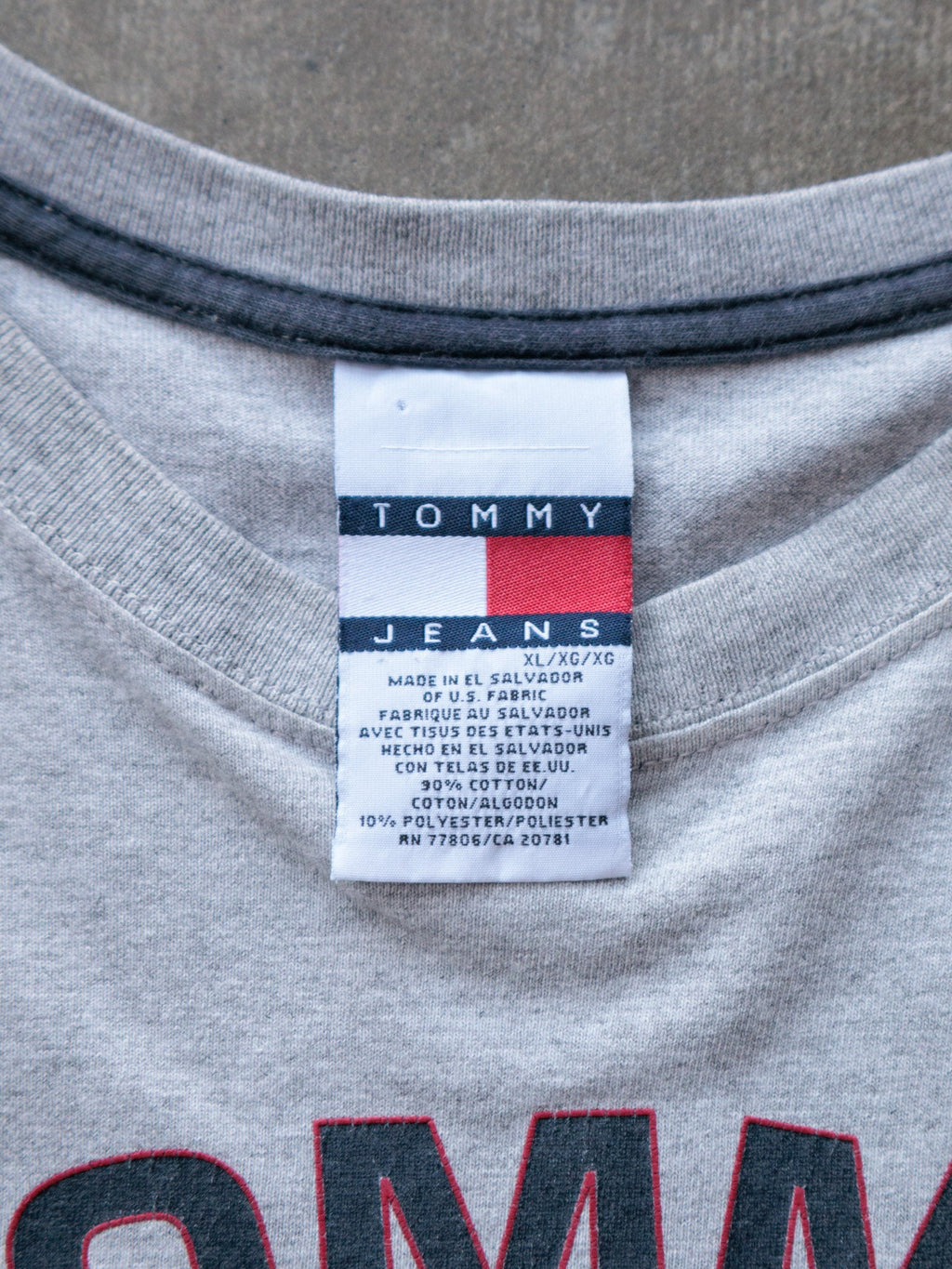 Vintage 90s Grey Tommy Jeans Colourblock Long Sleeve Tee (XL)
