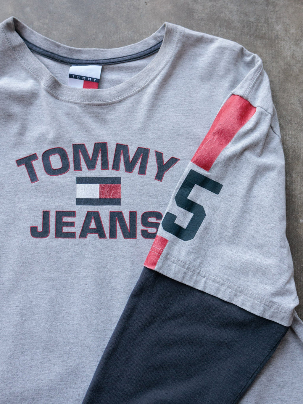 Vintage 90s Grey Tommy Jeans Colourblock Long Sleeve Tee (XL)