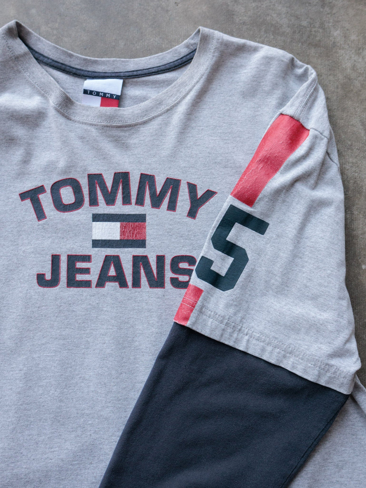 Vintage 90s Grey Tommy Jeans Colourblock Long Sleeve Tee (XL)