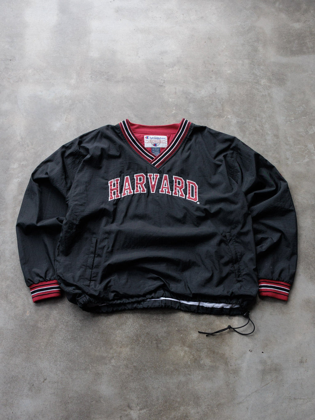 Vintage 90s Black Champion Harvard V-Neck Pullover Jacket (XL)