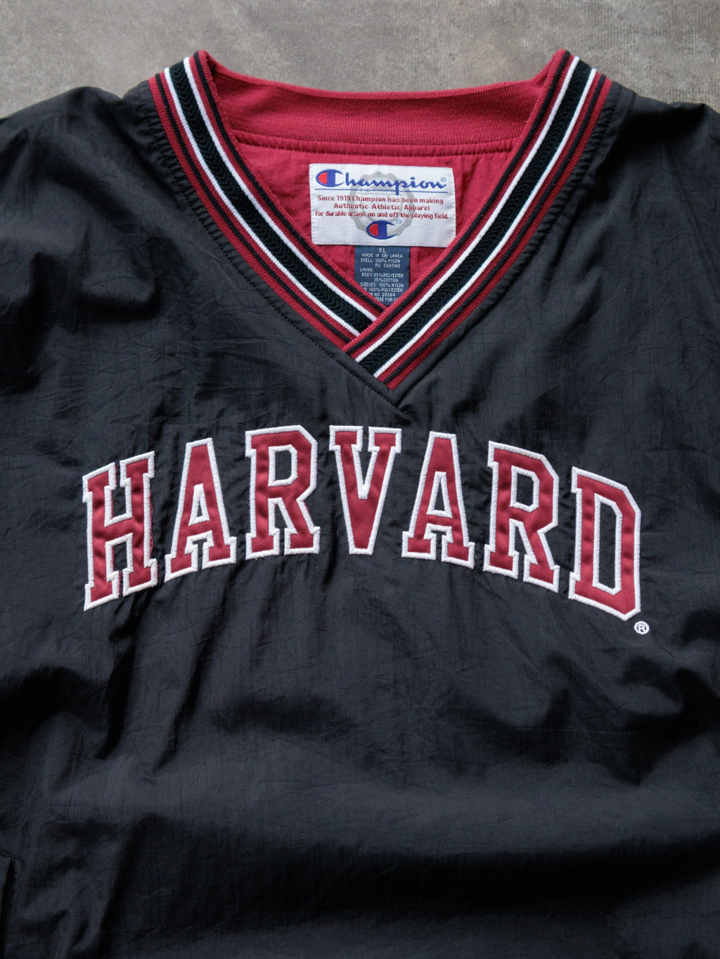 Vintage 90s Black Champion Harvard V-Neck Pullover Jacket (XL)
