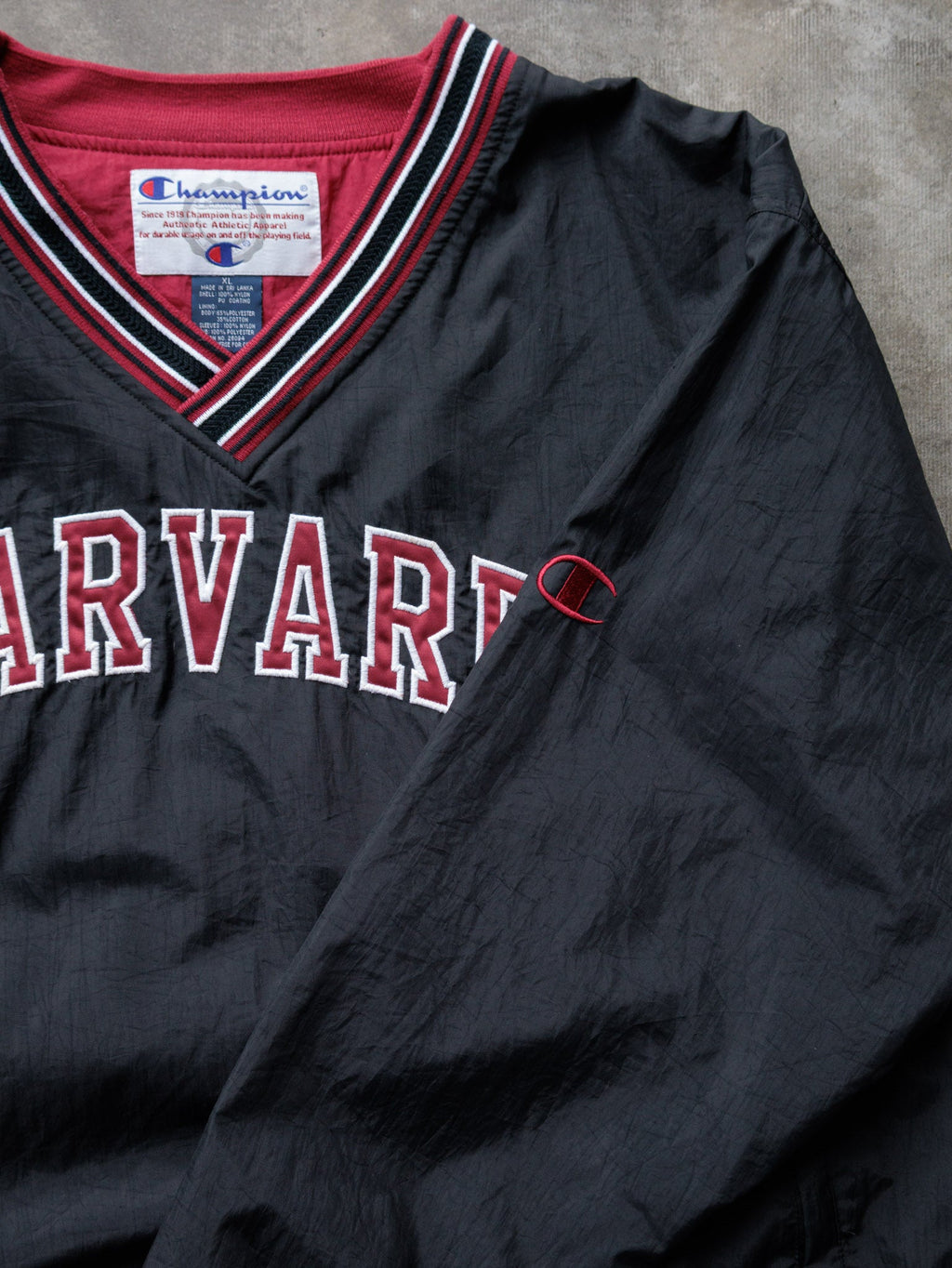 Vintage 90s Black Champion Harvard V-Neck Pullover Jacket (XL)