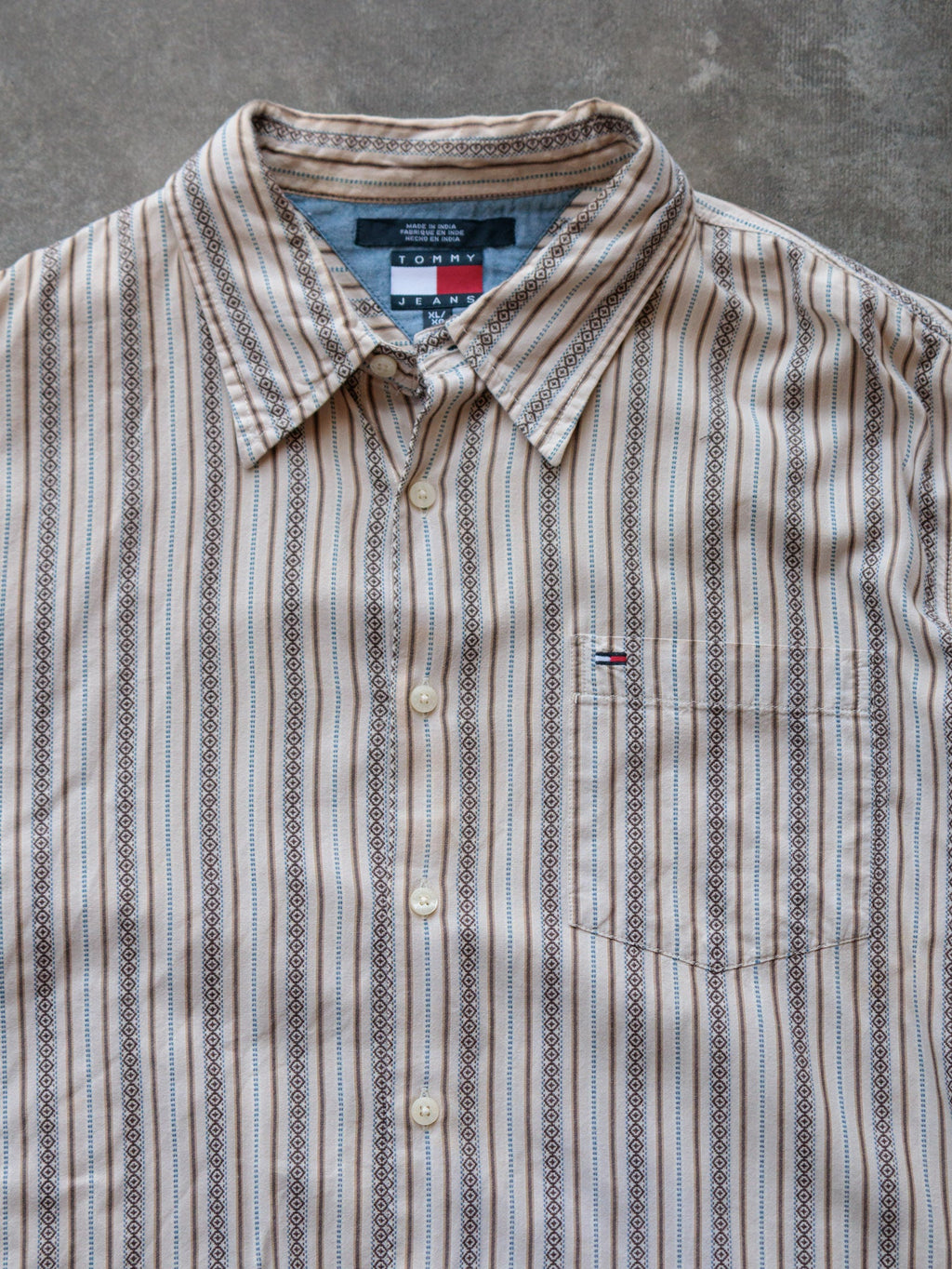 Vintage 00s Beige Striped Tommy Jeans Shirt (XL)