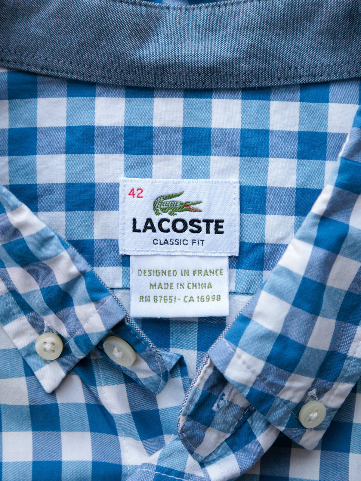 Blue Gingham Lacoste Shirt (XL)