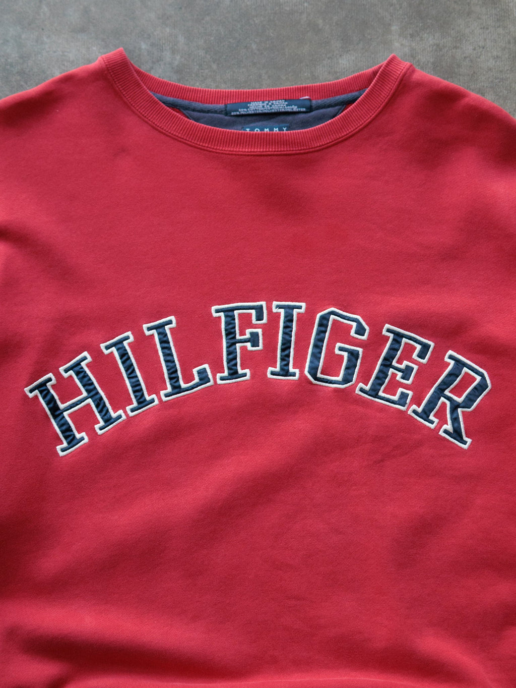 Vintage 90s Red Tommy Hilfiger Spell Out Sweatshirt (XL)