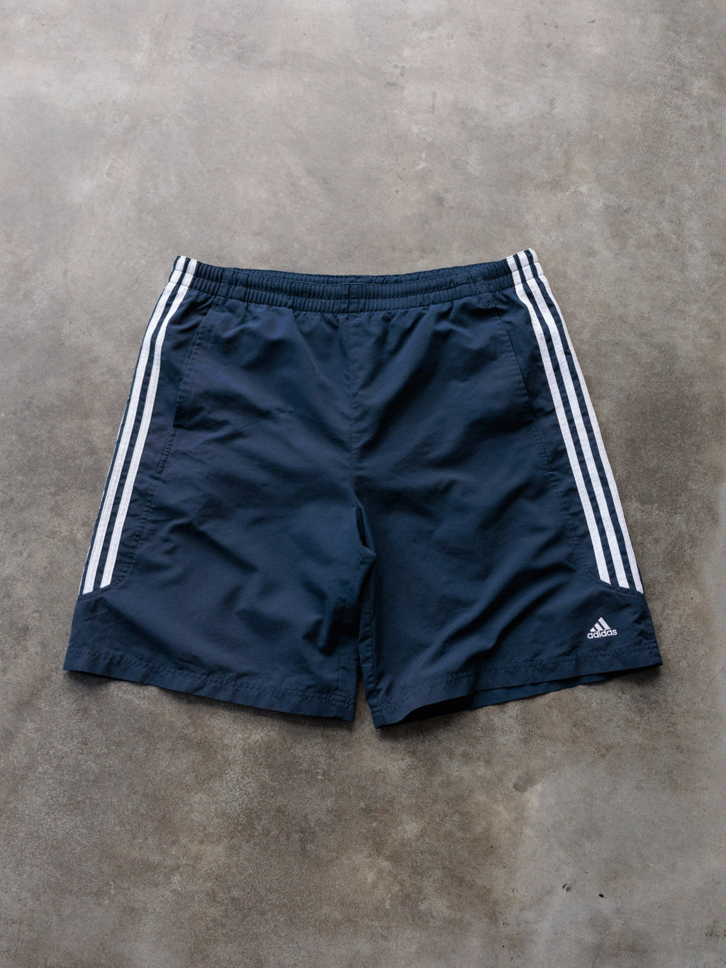 Vintage 00s Navy Adidas 3-Stripe Swim Shorts (L)