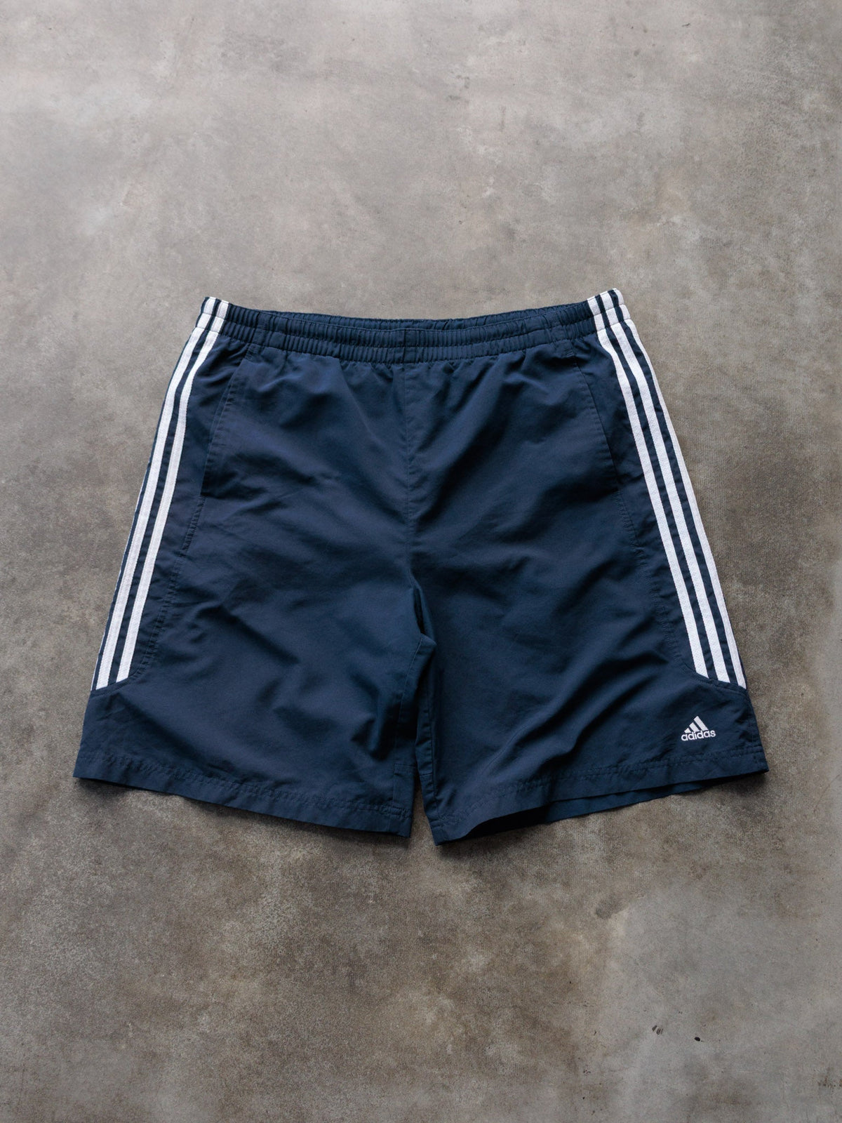 Vintage 00s Navy Adidas 3-Stripe Swim Shorts (L)