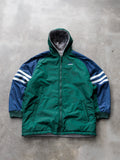 Vintage 90s Green & Grey Adidas Reversible Colourblock Fleece Jacket (XL)