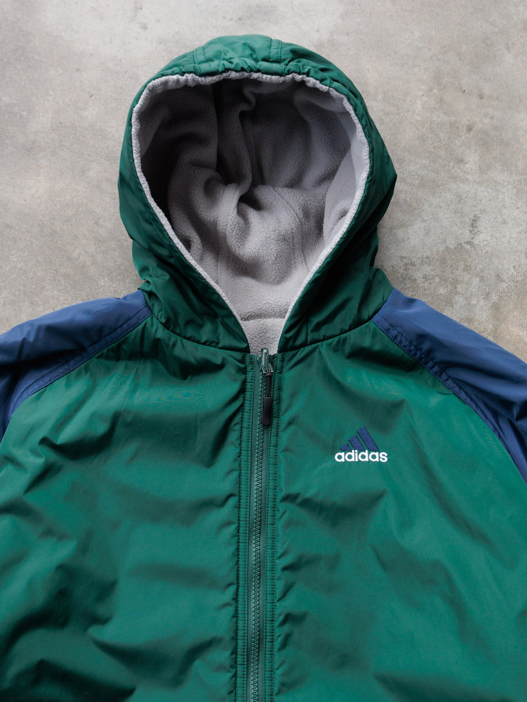 Vintage 90s Green & Grey Adidas Reversible Colourblock Fleece Jacket (XL)