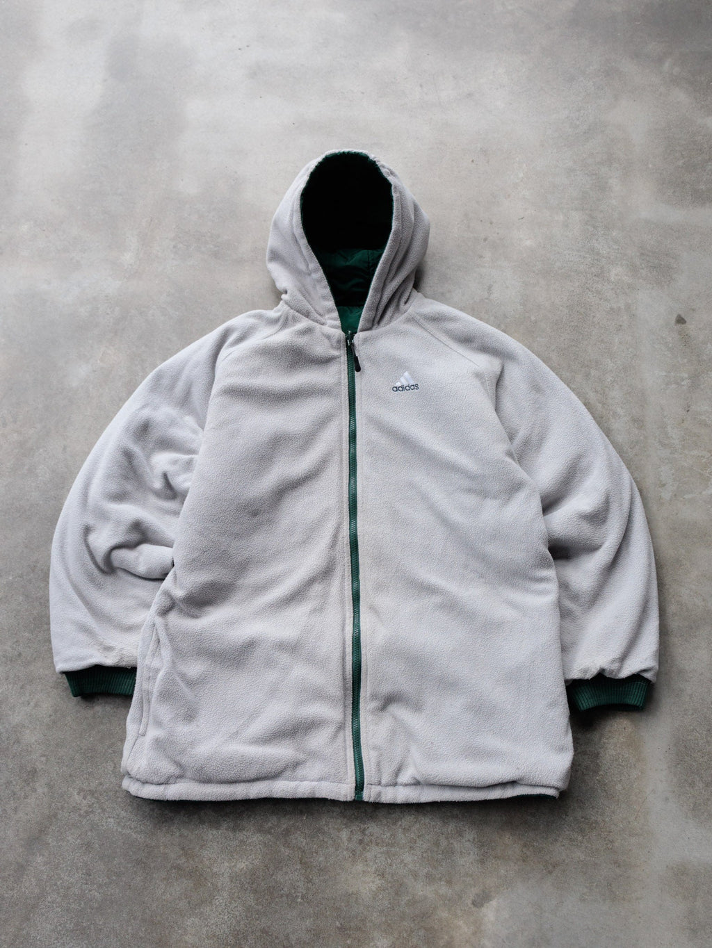 Vintage 90s Green & Grey Adidas Reversible Colourblock Fleece Jacket (XL)