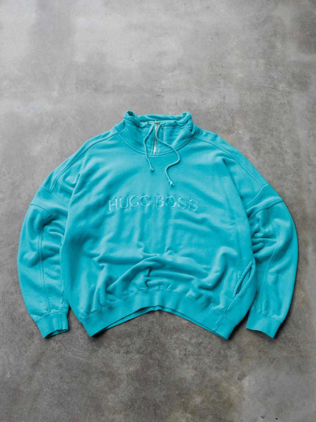 Vintage 90s Teal Hugo Boss Quarter Zip Sweatshirt (XL)