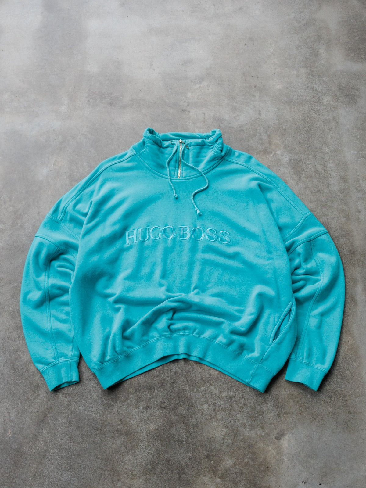 Vintage 90s Teal Hugo Boss Quarter Zip Sweatshirt (XL)