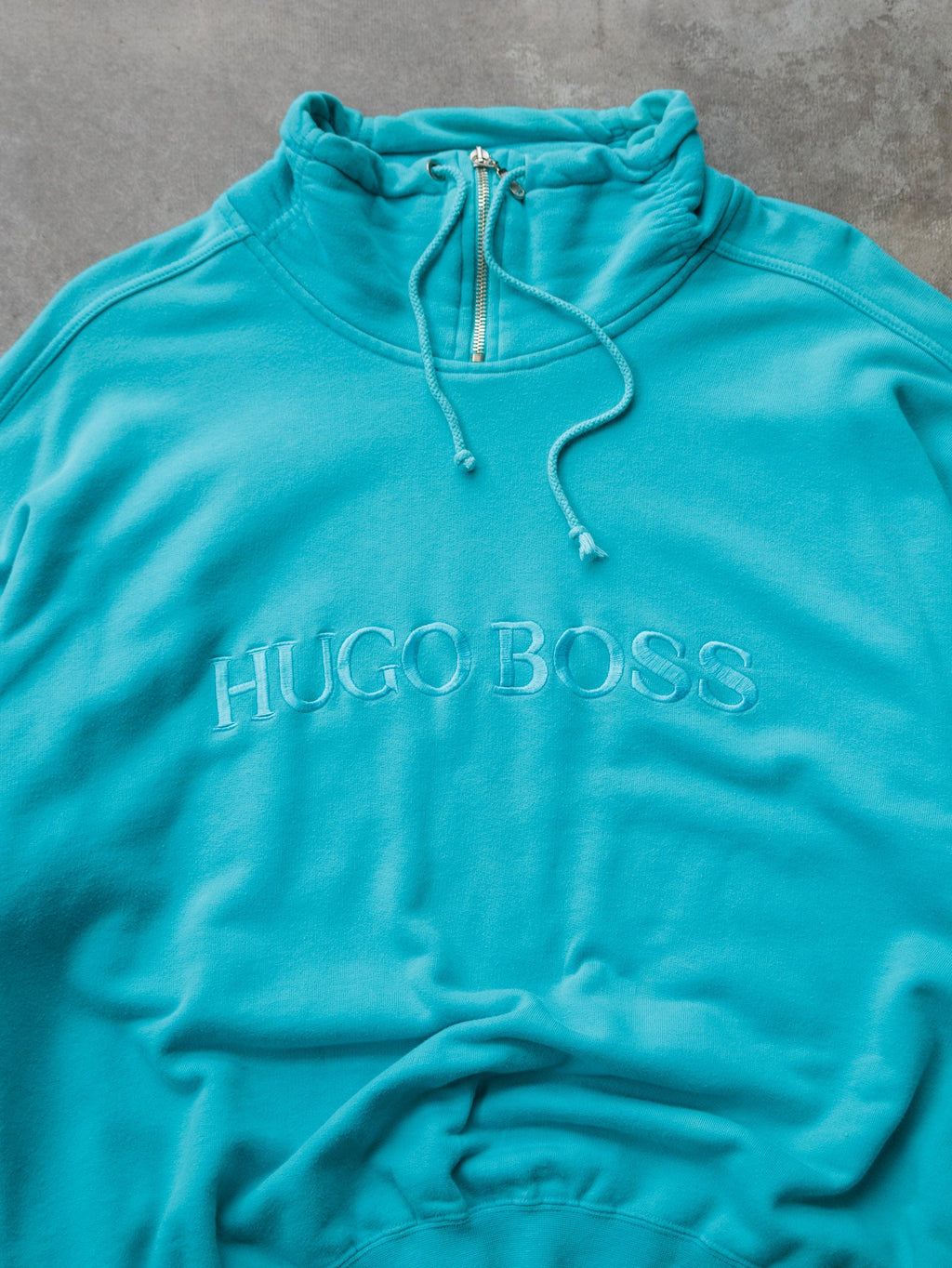 Vintage 90s Teal Hugo Boss Quarter Zip Sweatshirt (XL)