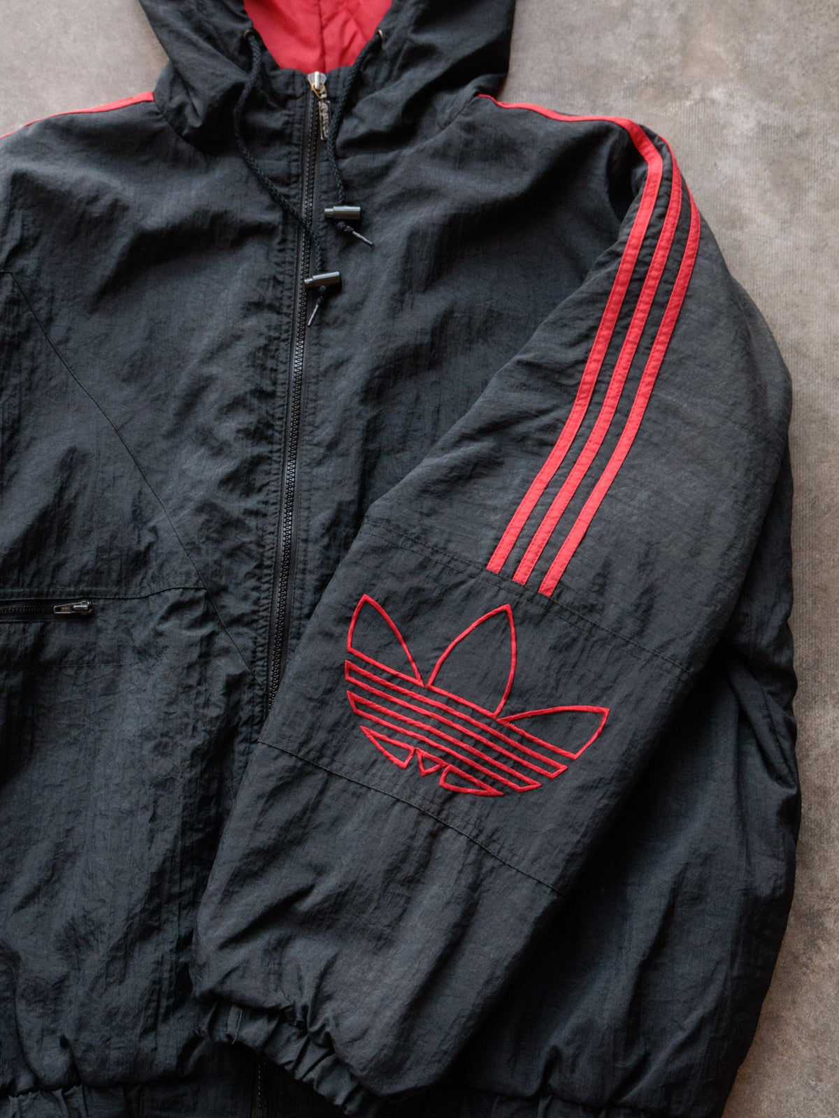 Vintage 90s Black Adidas Hooded Jacket (2XL)