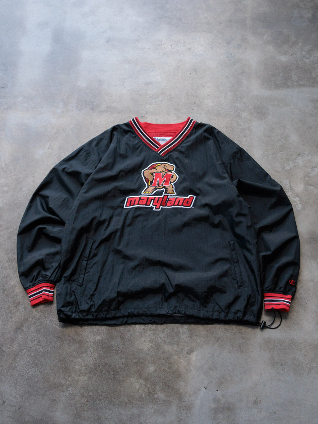 Vintage 00s Black Champion Maryland V-Neck Windbreaker (2XL)