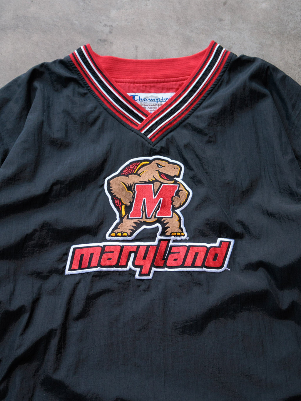 Vintage 00s Black Champion Maryland V-Neck Windbreaker (2XL)