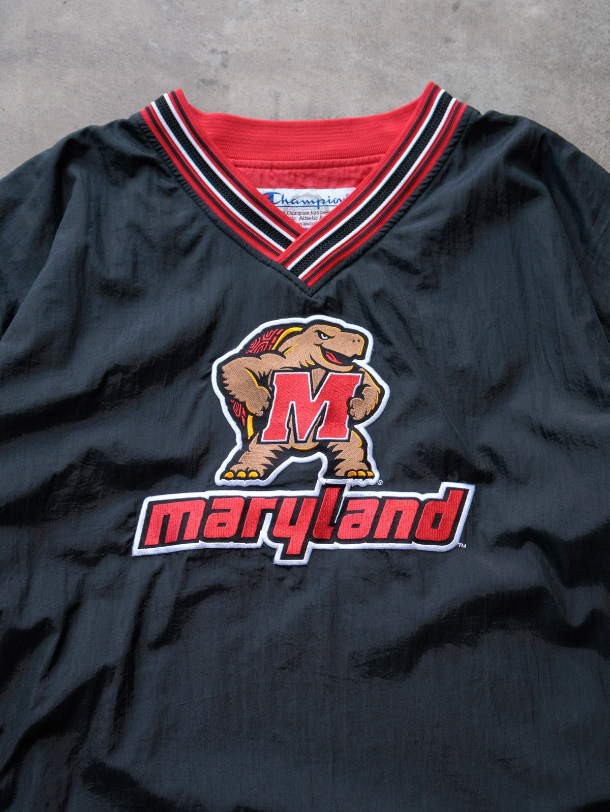 Vintage 00s Black Champion Maryland V-Neck Windbreaker (2XL)