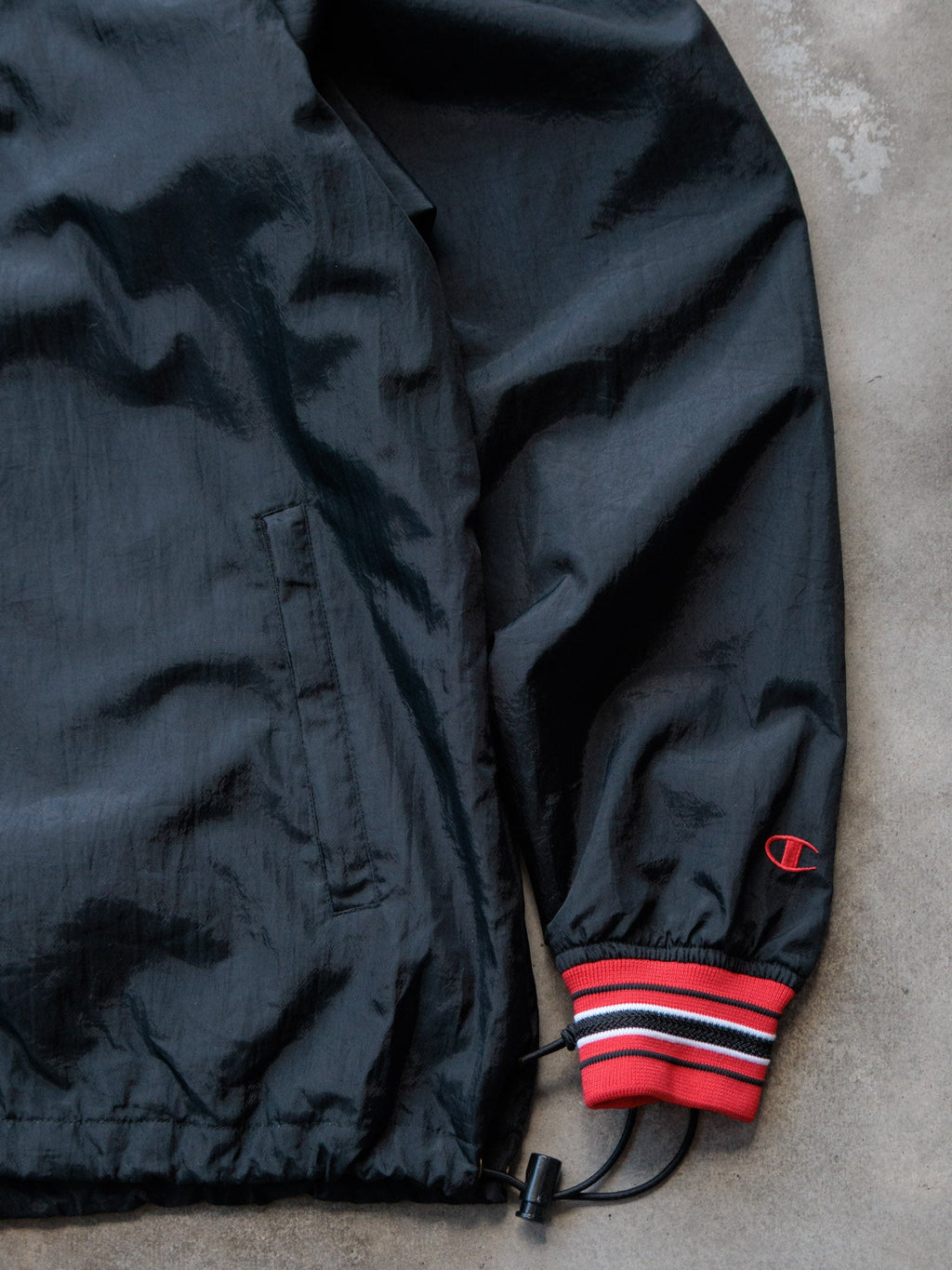 Vintage 00s Black Champion Maryland V-Neck Windbreaker (2XL)