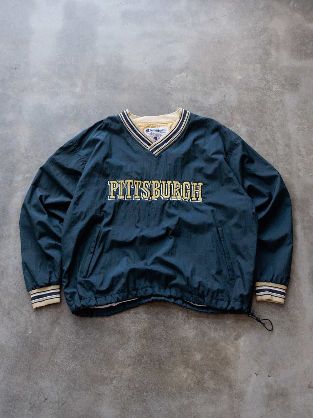 Vintage 90s Navy Champion Pittsburgh Panthers V-Neck Windbreaker (XL)