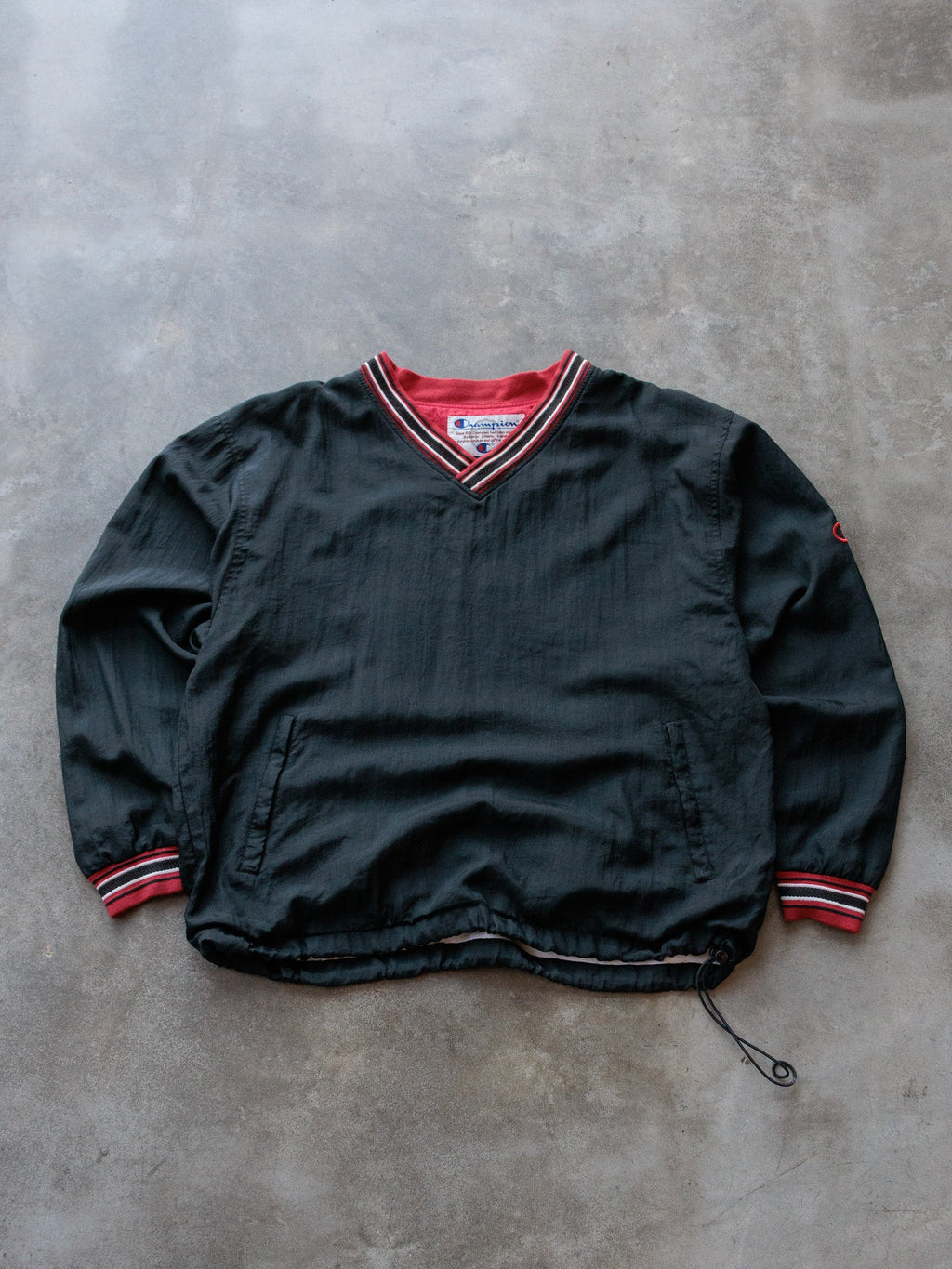 Vintage 90s Black Champion V-Neck Windbreaker (L)