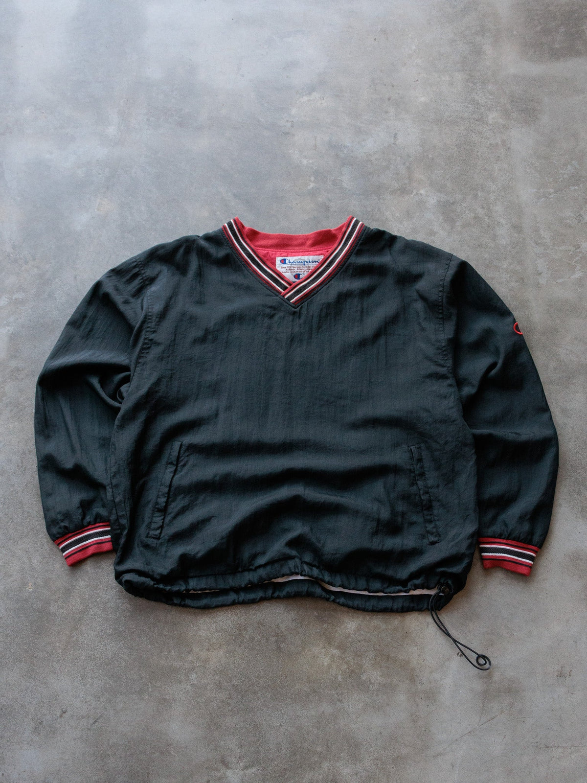 Vintage 90s Black Champion V-Neck Windbreaker (L)