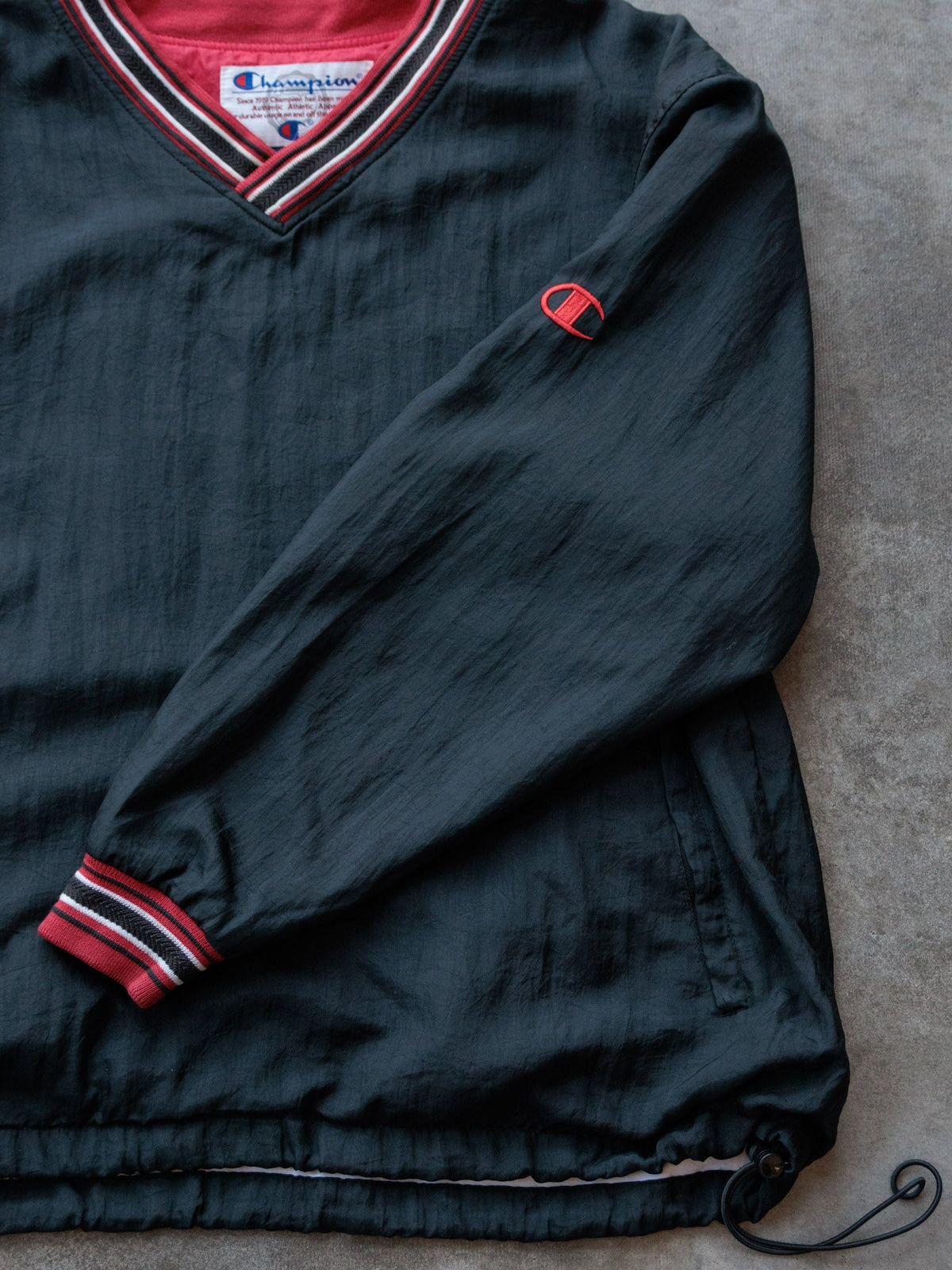 Vintage 90s Black Champion V-Neck Windbreaker (L)