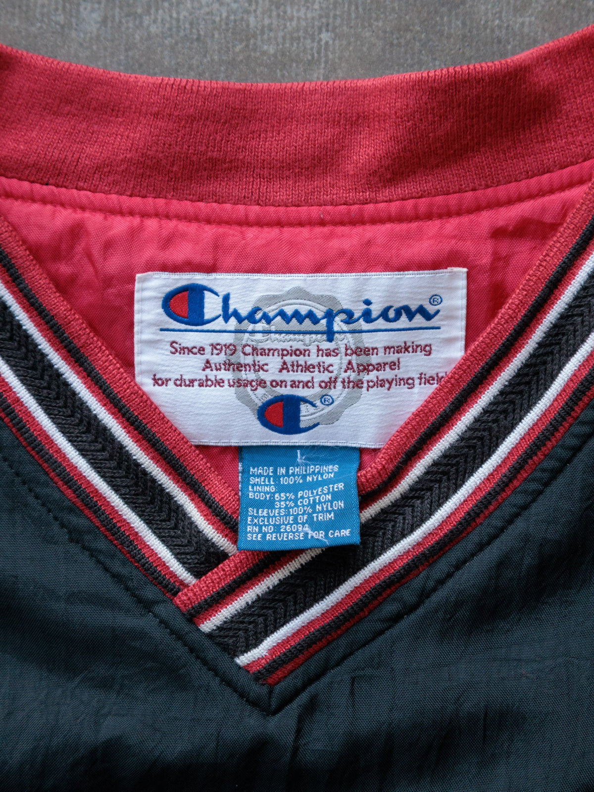 Vintage 90s Black Champion V-Neck Windbreaker (L)
