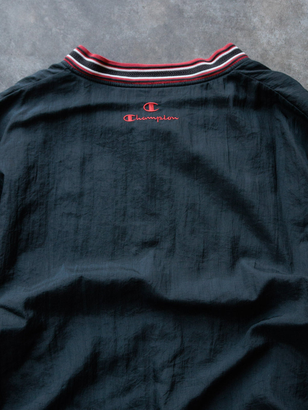 Vintage 90s Black Champion V-Neck Windbreaker (L)