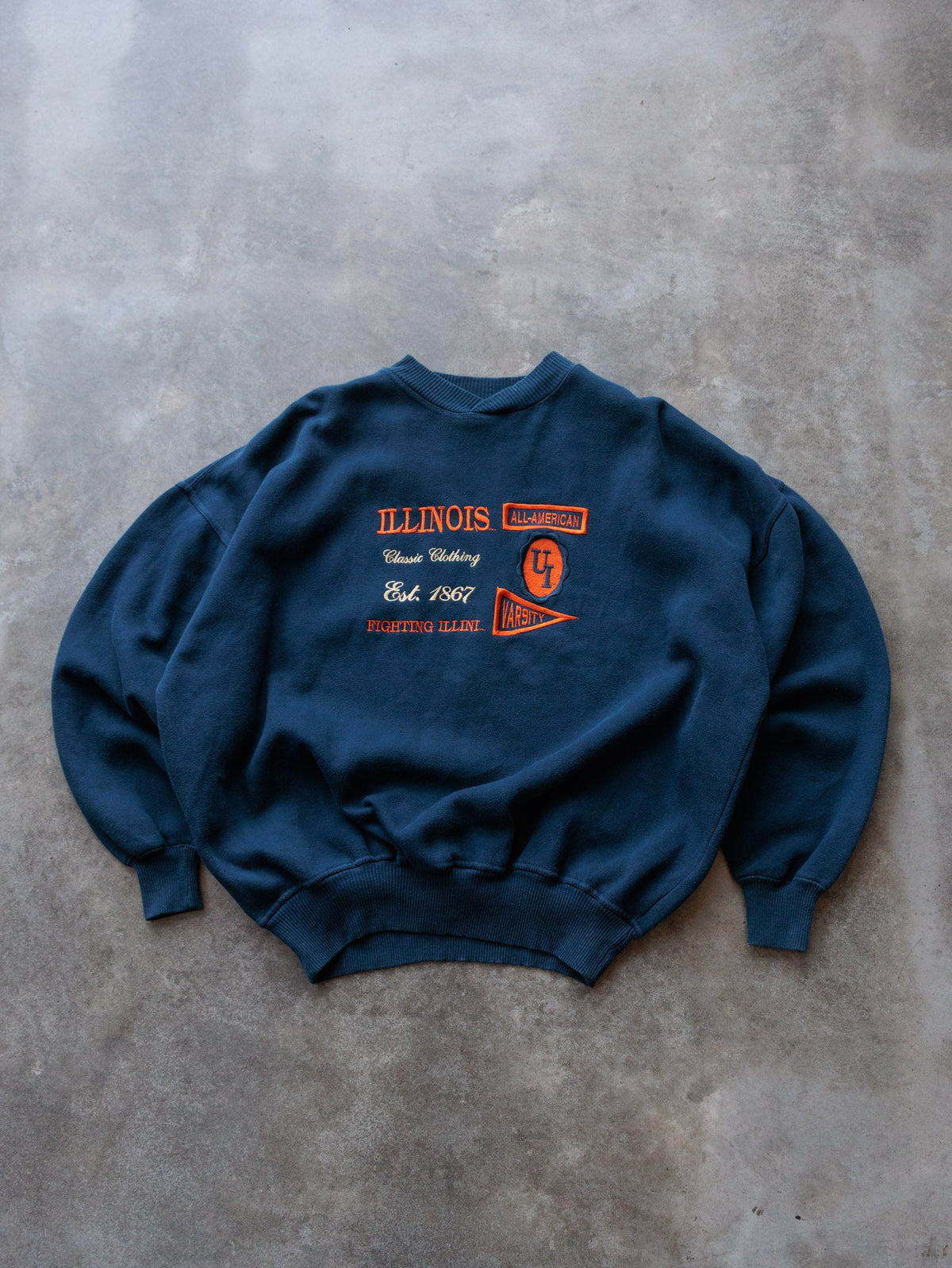 Vintage Navy Illinois Fighting Illini Sweatshirt (2XL)