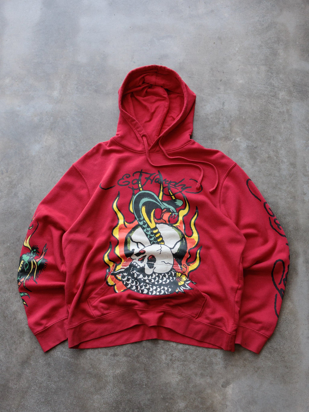Vintage Red Ed Hardy Snake & Skull Pullover Hoodie (L)