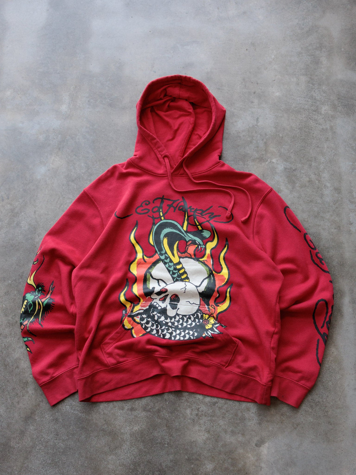 Vintage Red Ed Hardy Snake & Skull Pullover Hoodie (L)