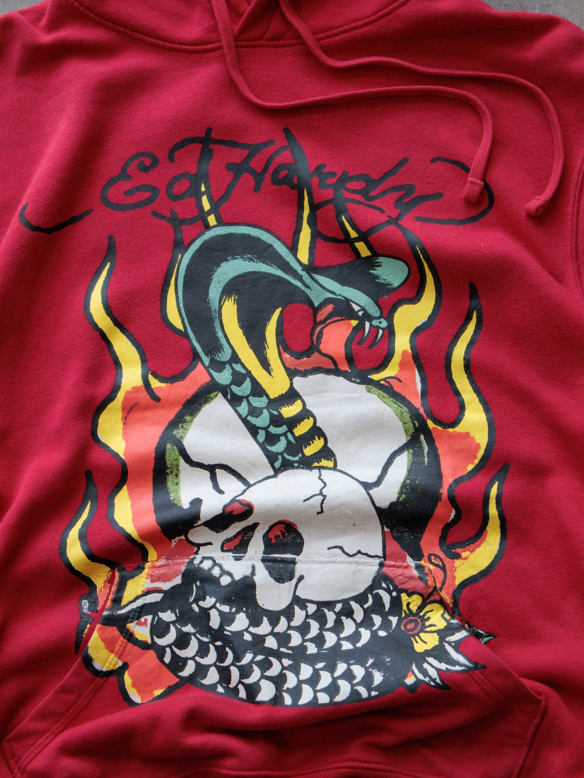 Vintage Red Ed Hardy Snake & Skull Pullover Hoodie (L)