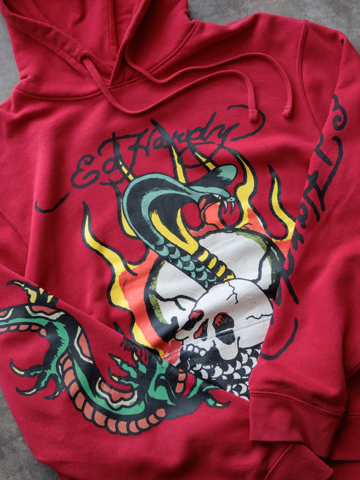 Vintage Red Ed Hardy Snake & Skull Pullover Hoodie (L)