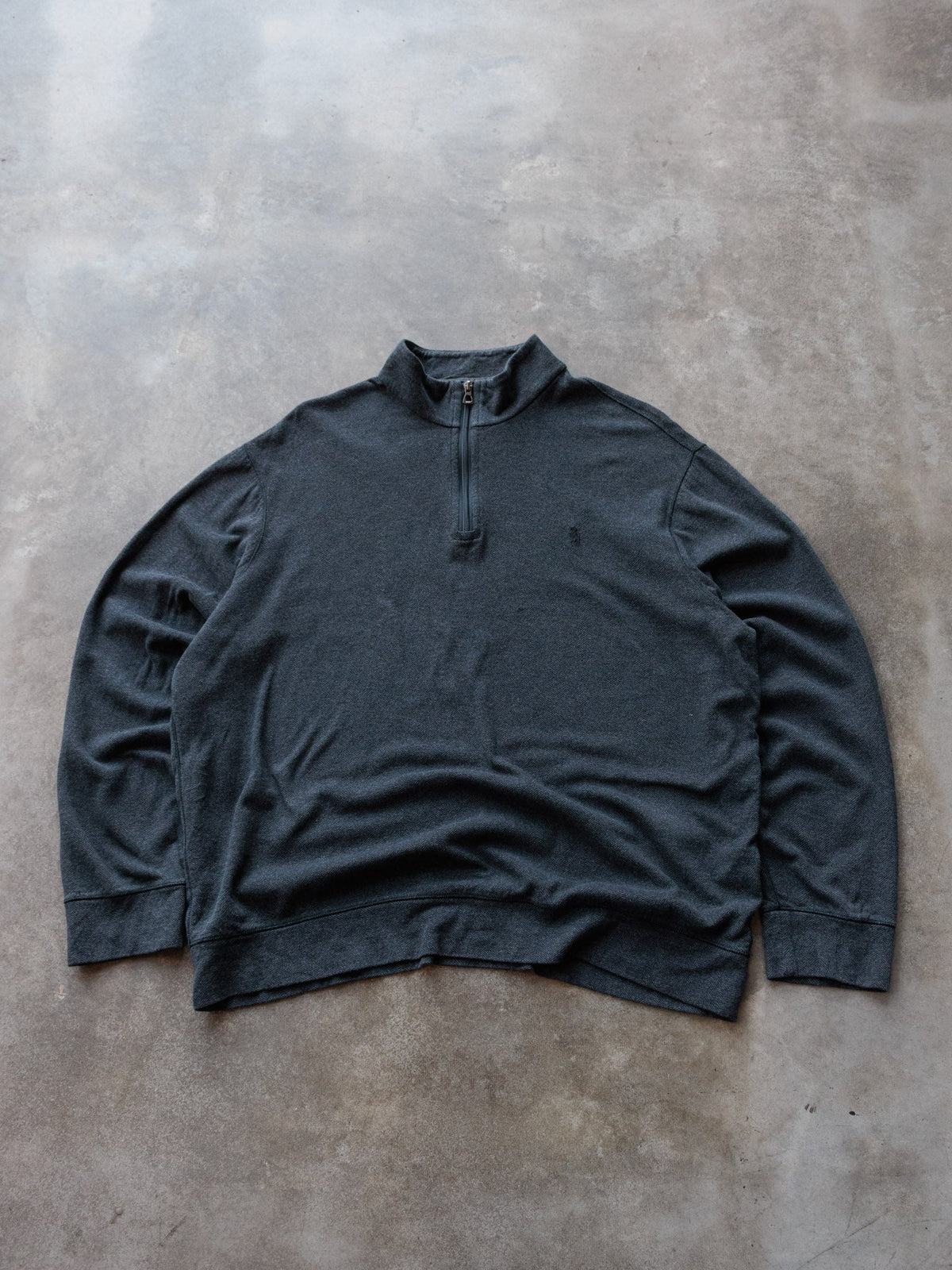 Dark Grey Herringbone Polo Ralph Lauren Quarter Zip Knit (XL)