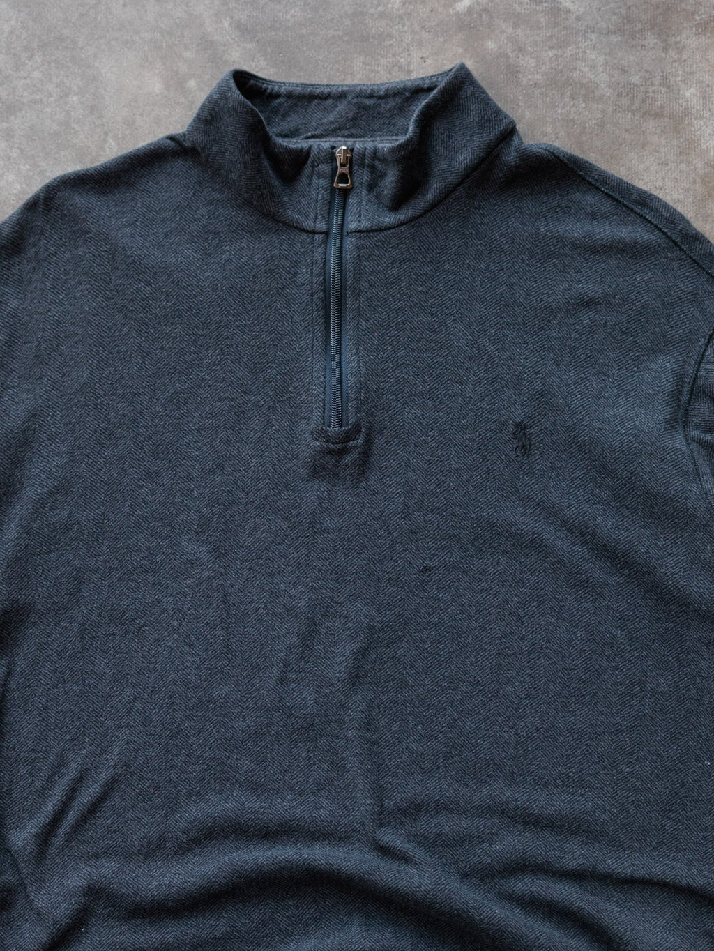Dark Grey Herringbone Polo Ralph Lauren Quarter Zip Knit (XL)