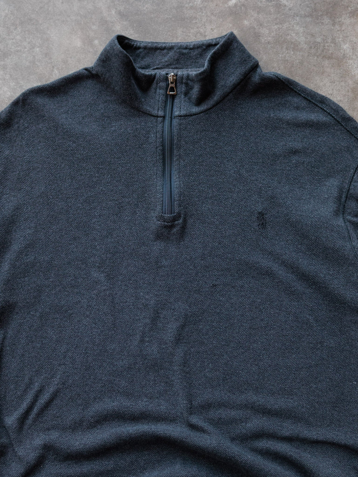 Dark Grey Herringbone Polo Ralph Lauren Quarter Zip Knit (XL)