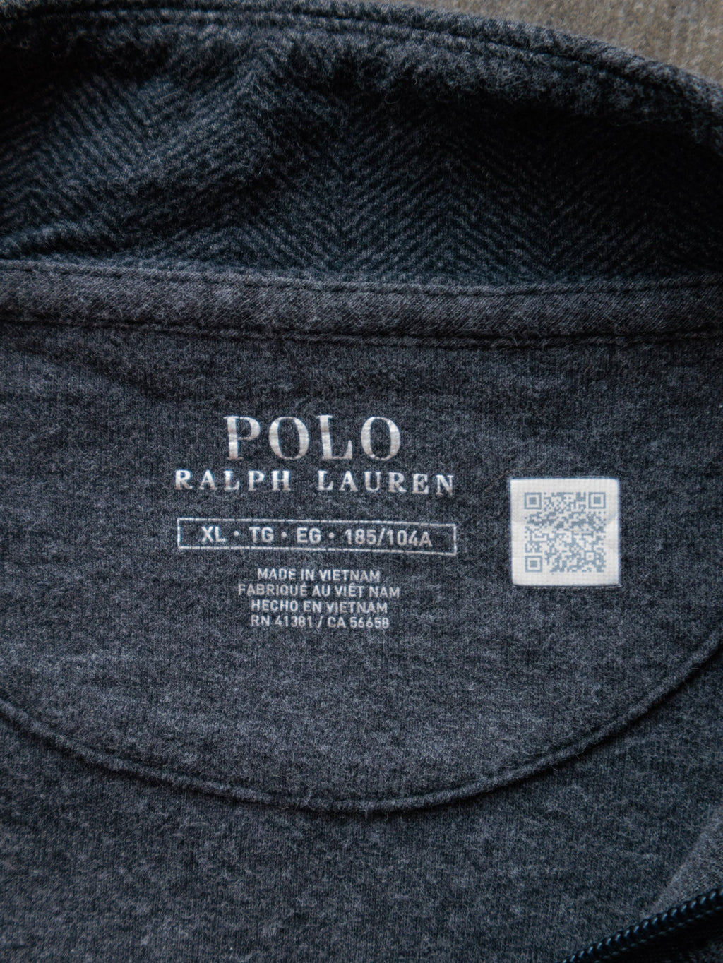 Dark Grey Herringbone Polo Ralph Lauren Quarter Zip Knit (XL)