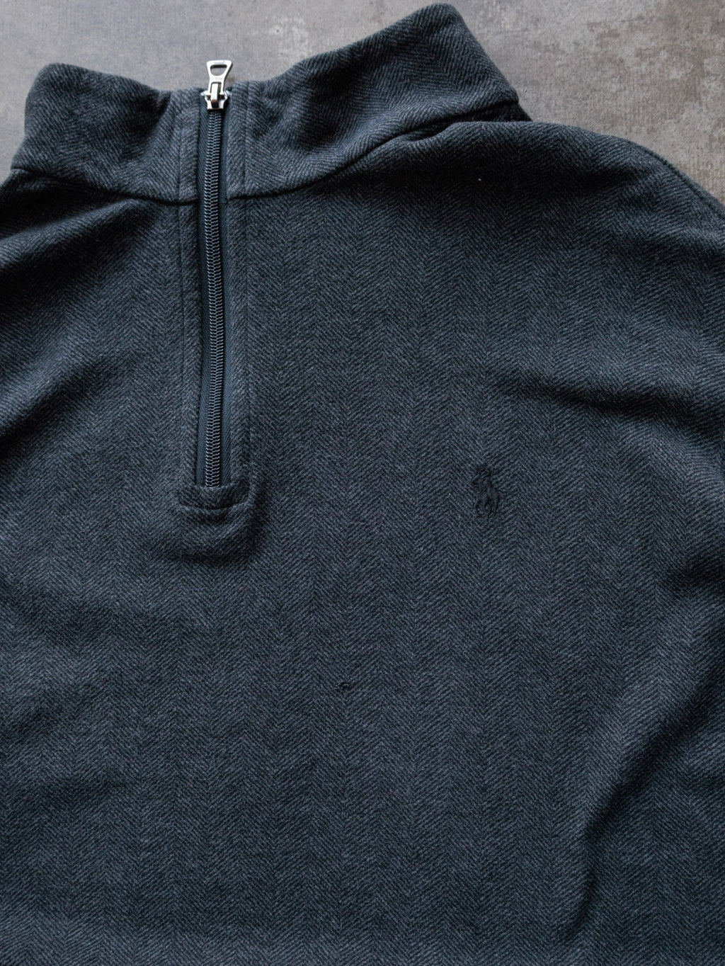 Dark Grey Herringbone Polo Ralph Lauren Quarter Zip Knit (XL)