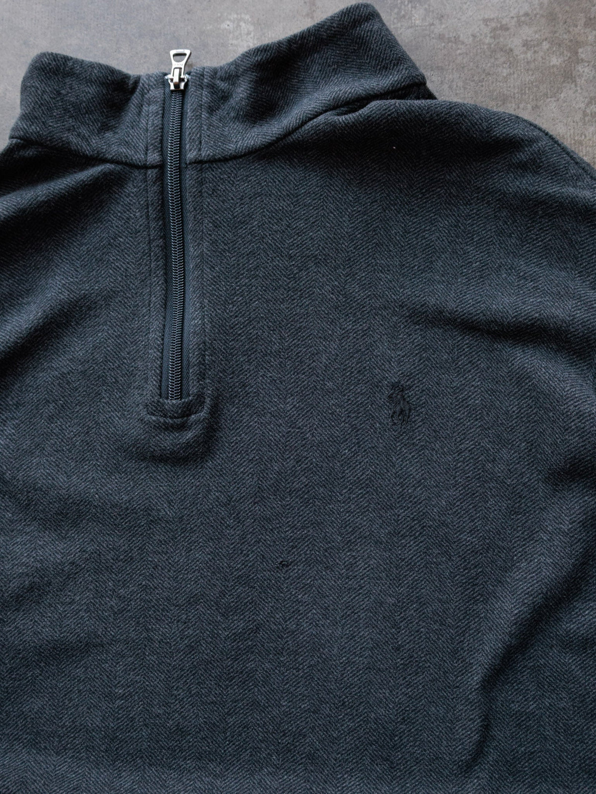 Dark Grey Herringbone Polo Ralph Lauren Quarter Zip Knit (XL)