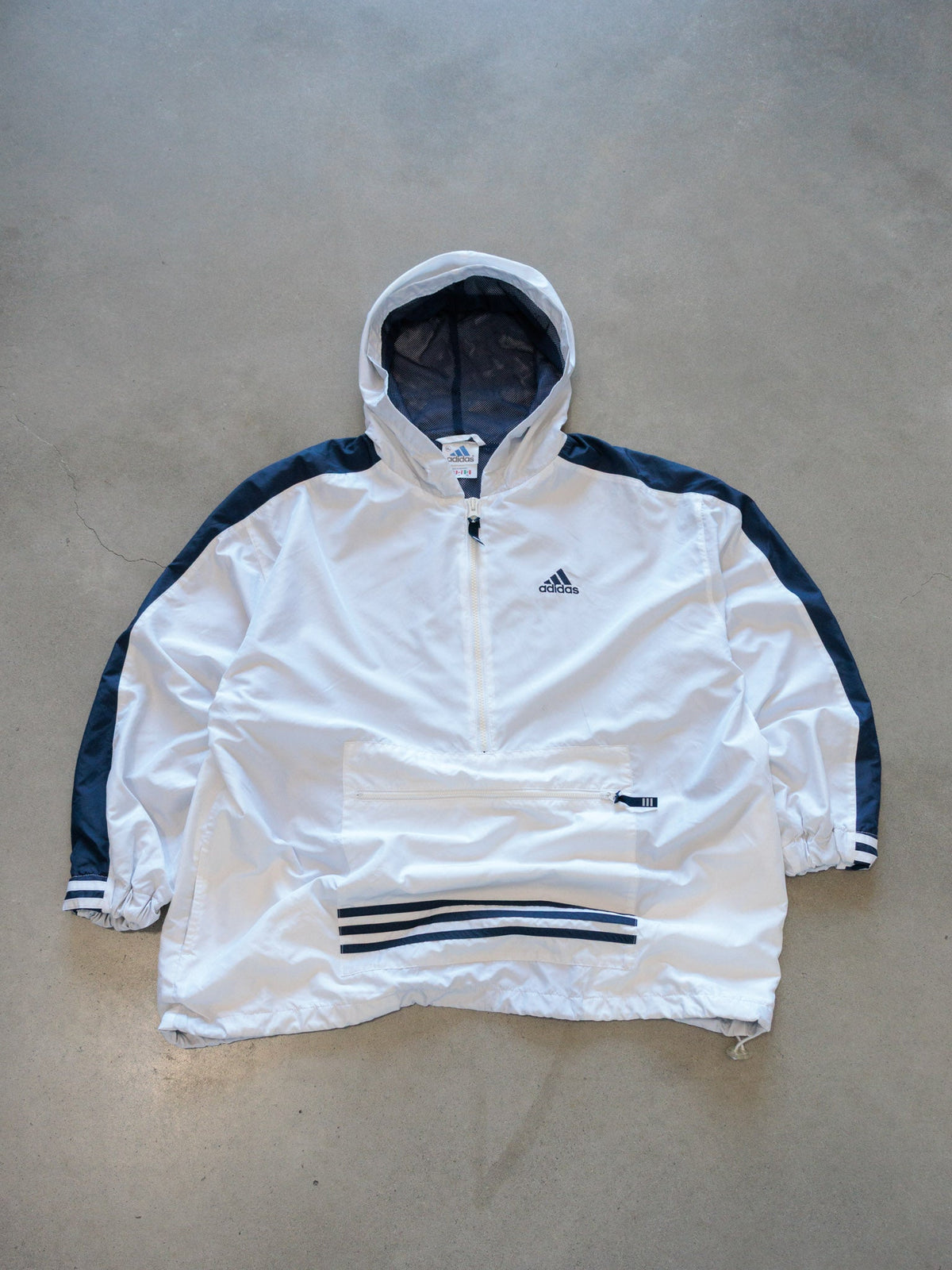 Vintage 00s White Adidas Hooded Pullover Windbreaker (XL)