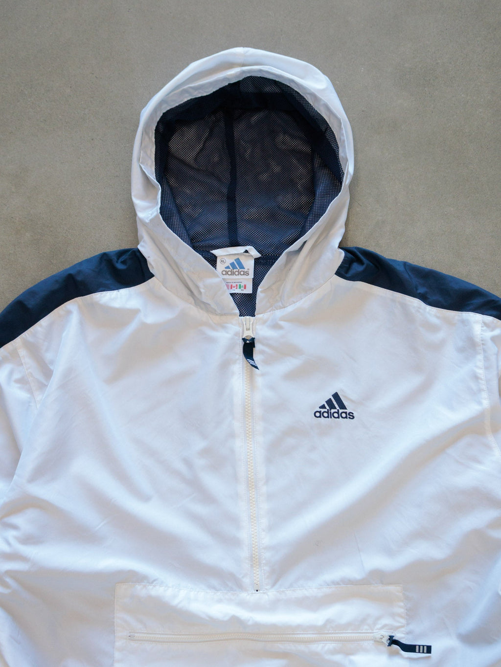 Vintage 00s White Adidas Hooded Pullover Windbreaker (XL)
