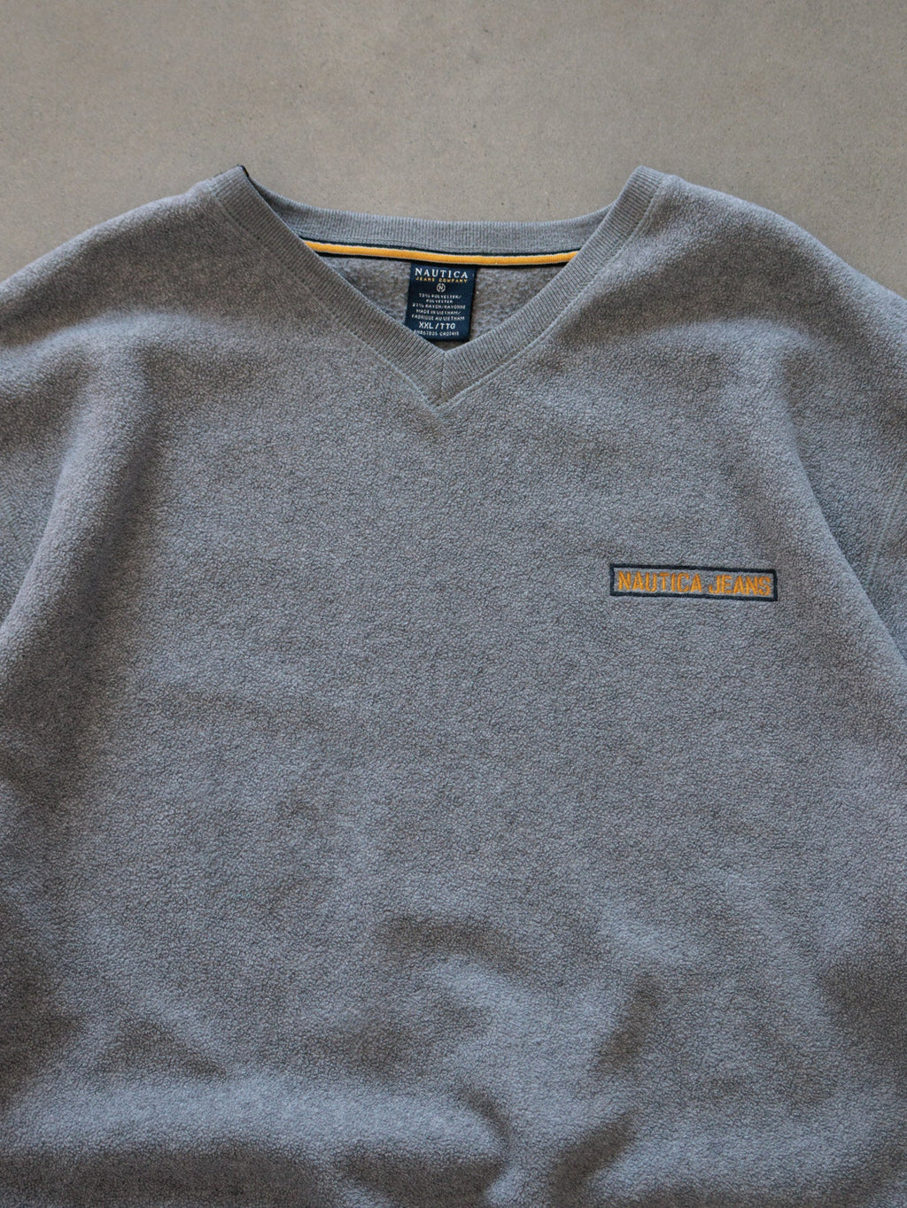 Vintage 00s Grey Nautica Fleece V-Neck Sweatshirt (2XL)