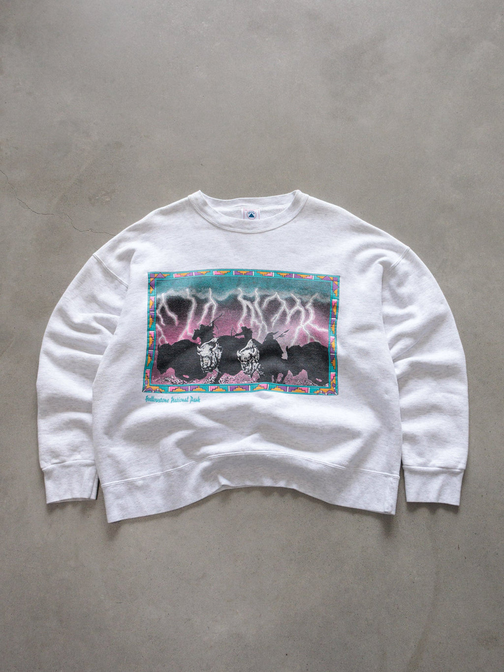 Vintage 90s Grey Marl Yellowstone National Park Bison Sweatshirt (2XL)