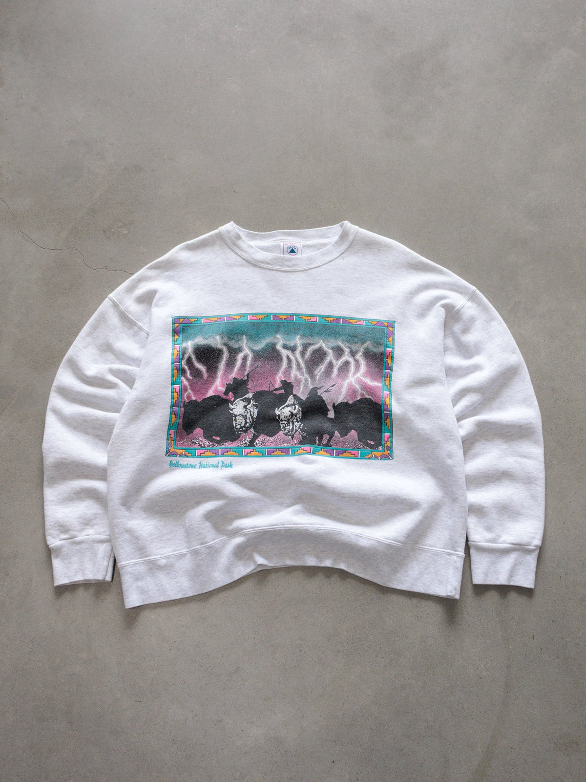 Vintage 90s Grey Marl Yellowstone National Park Bison Sweatshirt (2XL)