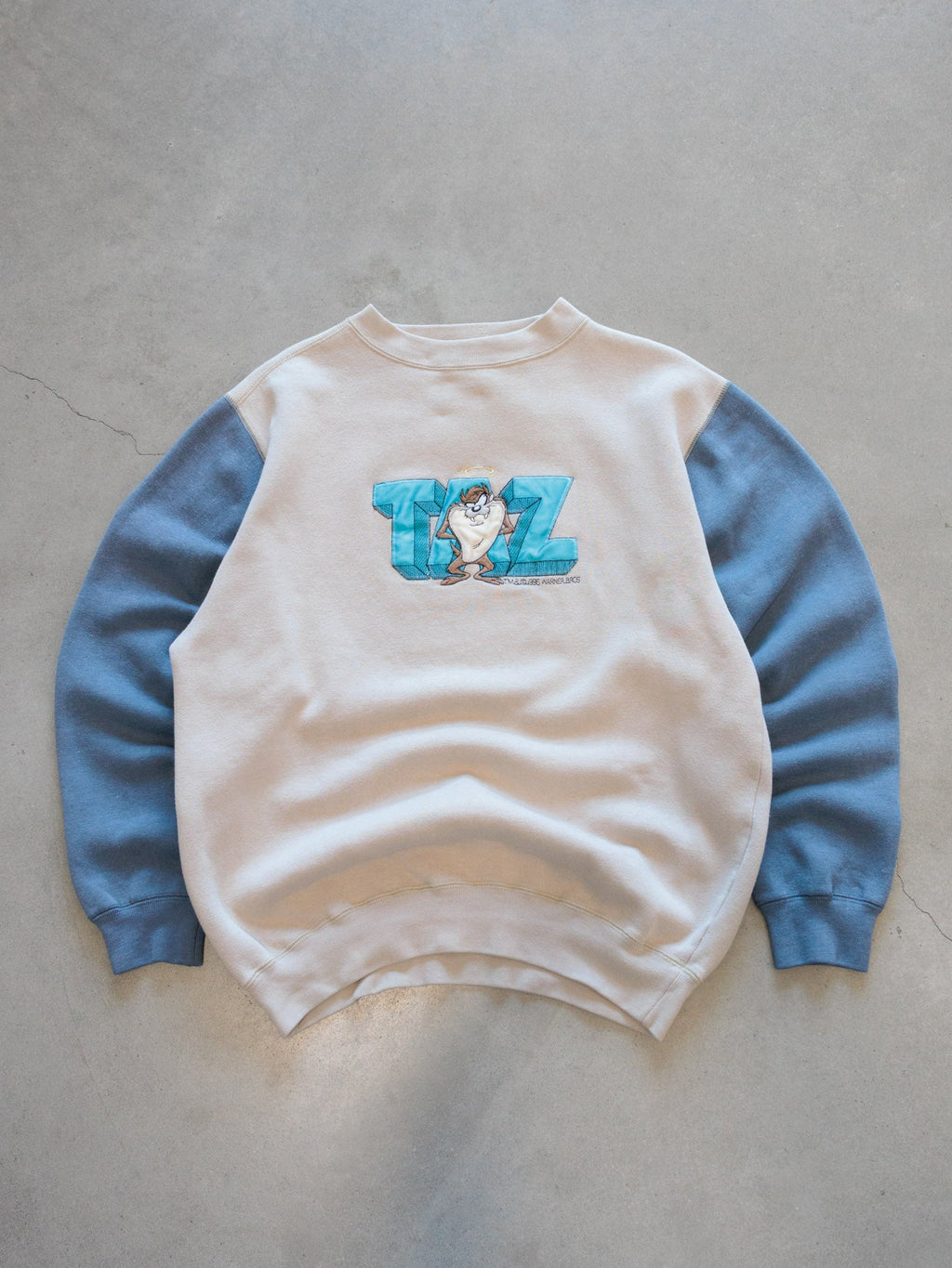 Vintage 1996 Beige Looney Tunes Taz Colourblock Sweatshirt (L)
