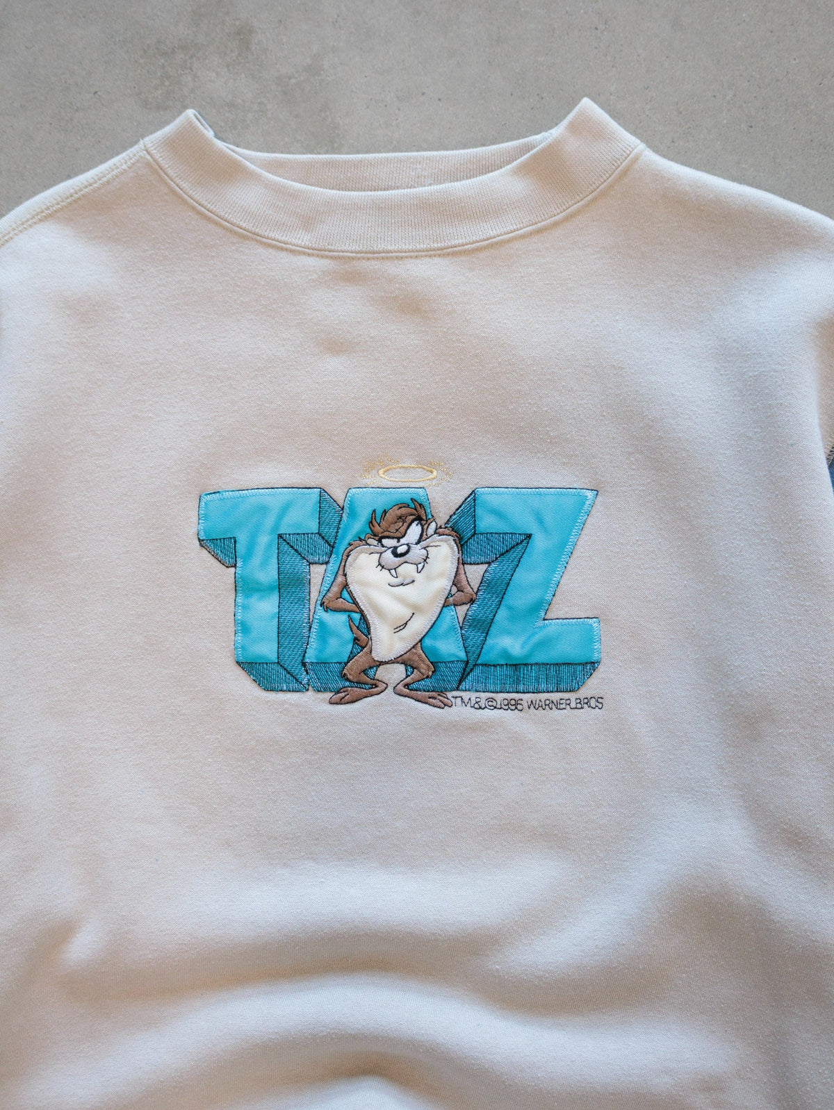 Vintage 1996 Beige Looney Tunes Taz Colourblock Sweatshirt (L)