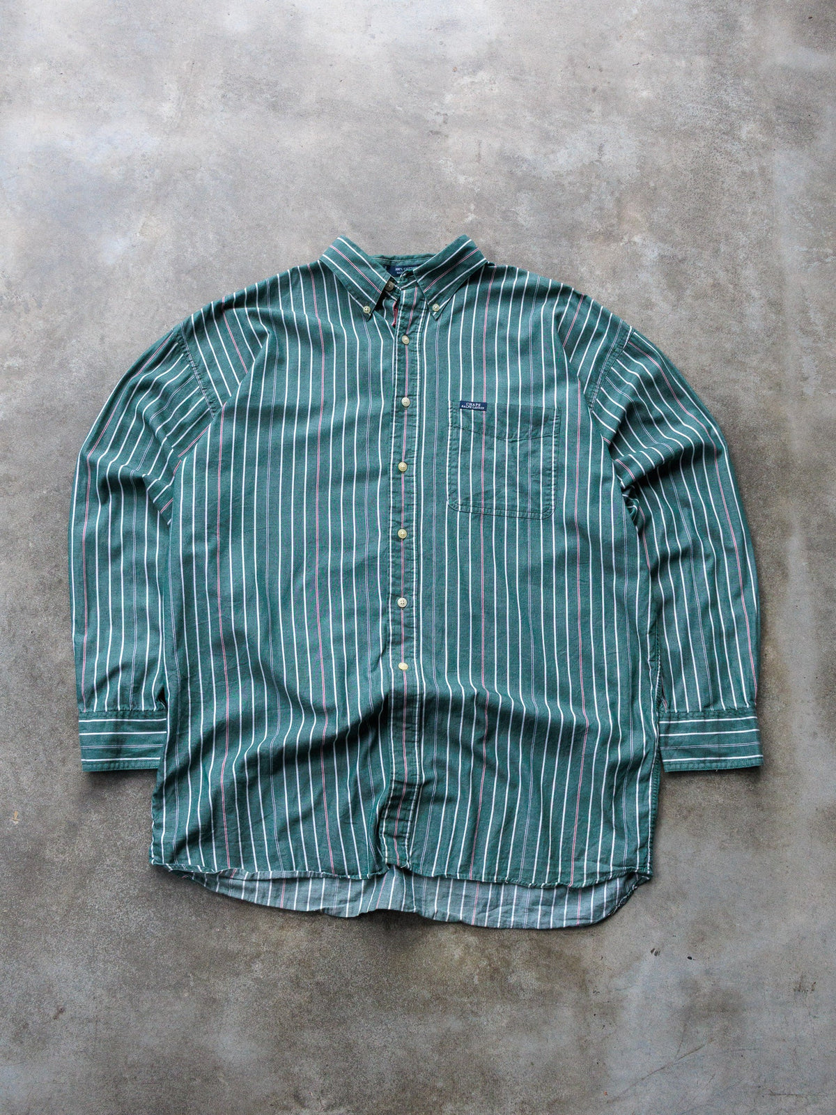Vintage 90s Green Striped Chaps Ralph Lauren Shirt (L)