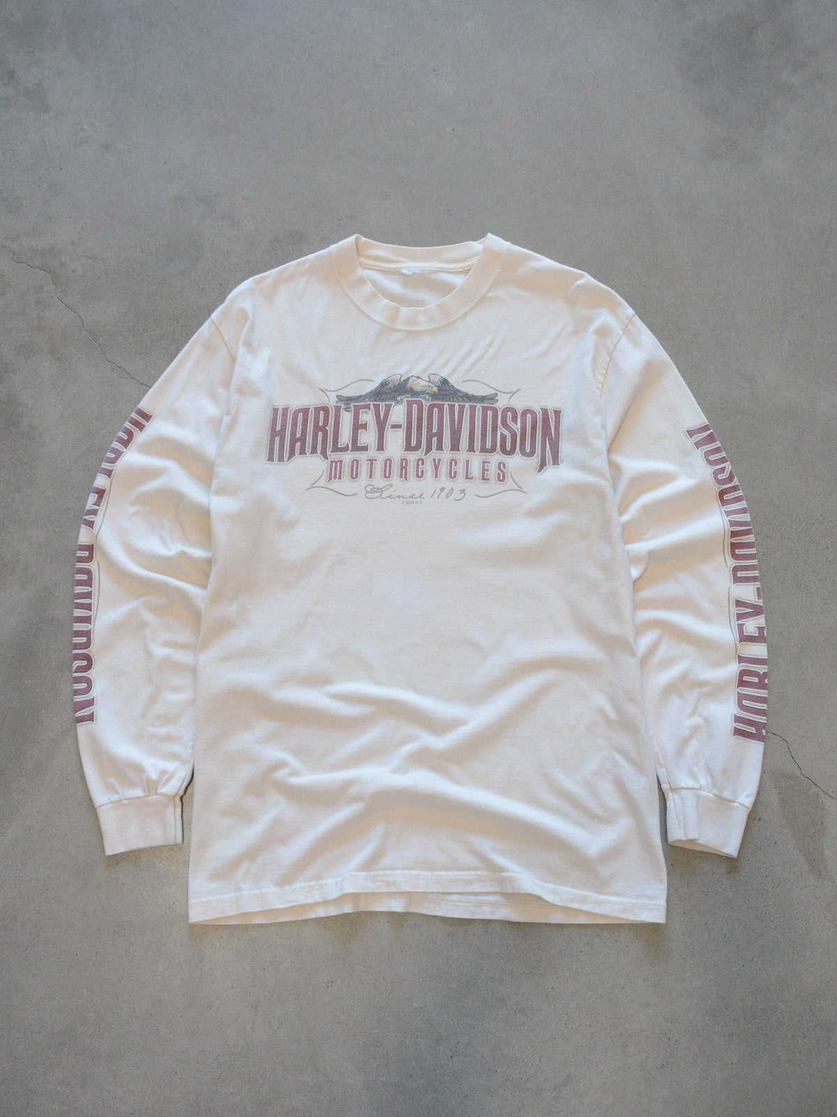 Vintage 2009 Cream Harley-Davidson Long Sleeve Tee (S)
