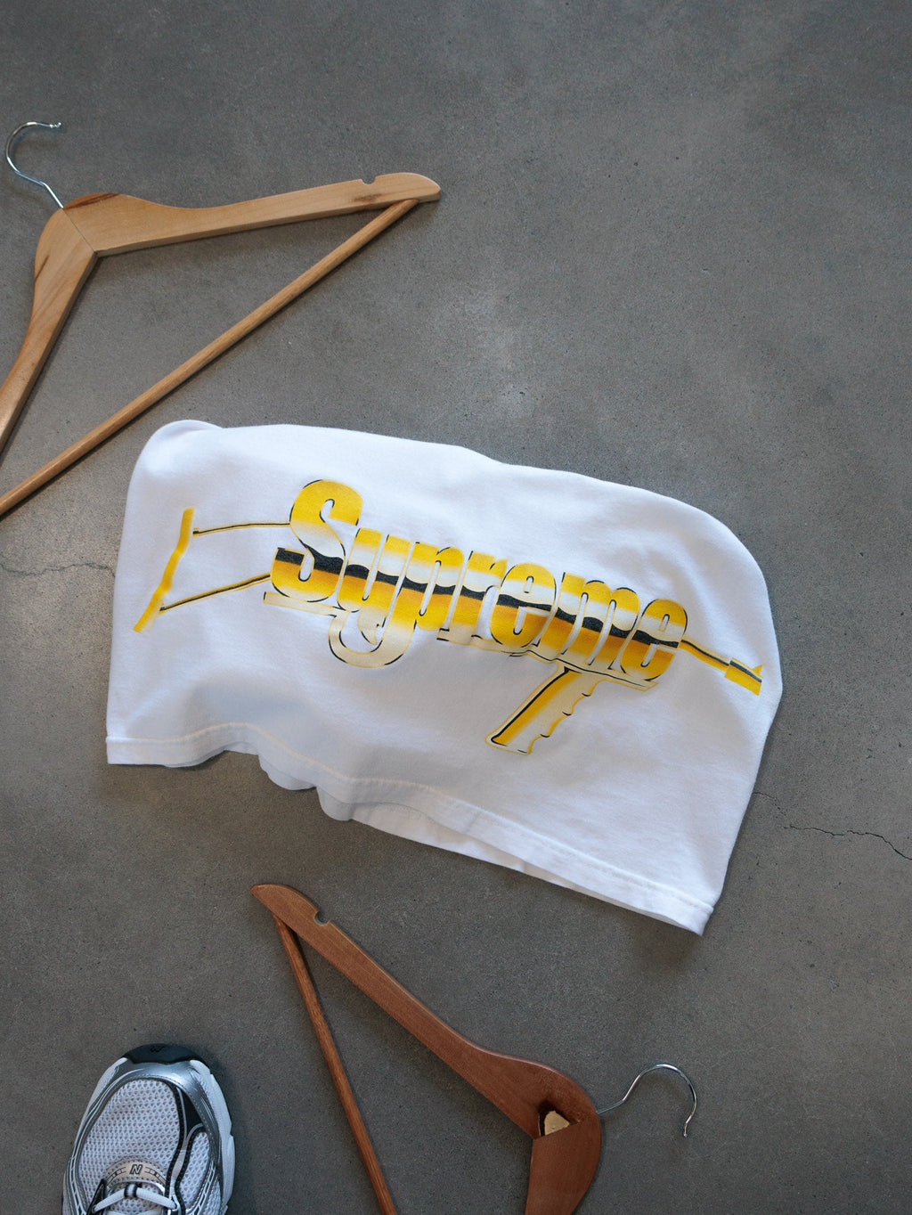 White Supreme Gold Gun Logo Tee (M)