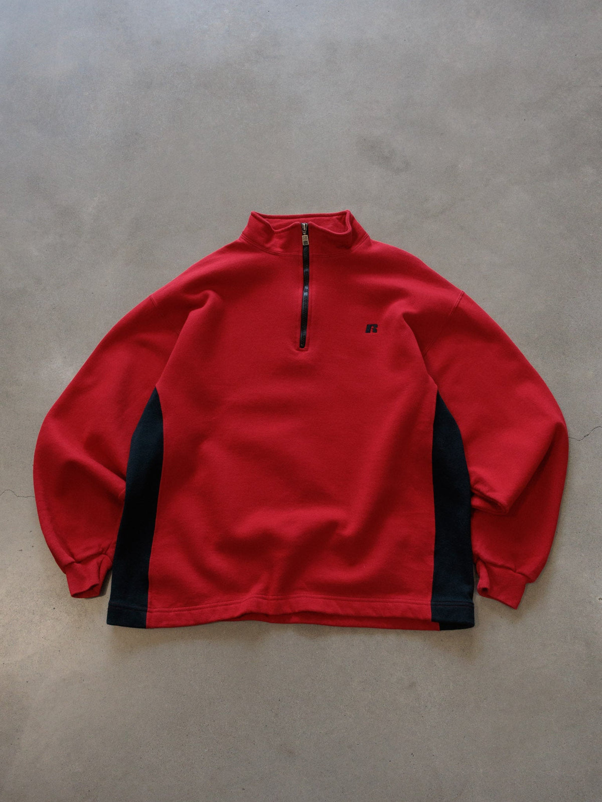 Vintage 00s Red Russell Athletic Colourblock Quarter Zip (L)